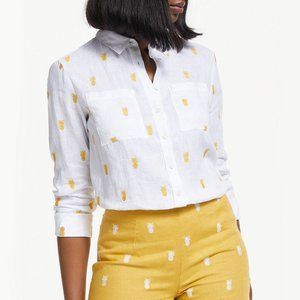 Boden Embroidered Linen Shirt, Pineapple